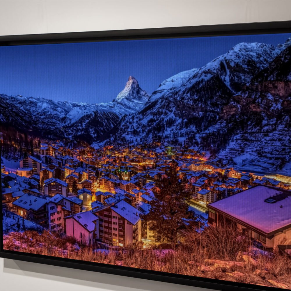 Zermatt switzerland canvas with cartoon effect on floated framed canvas